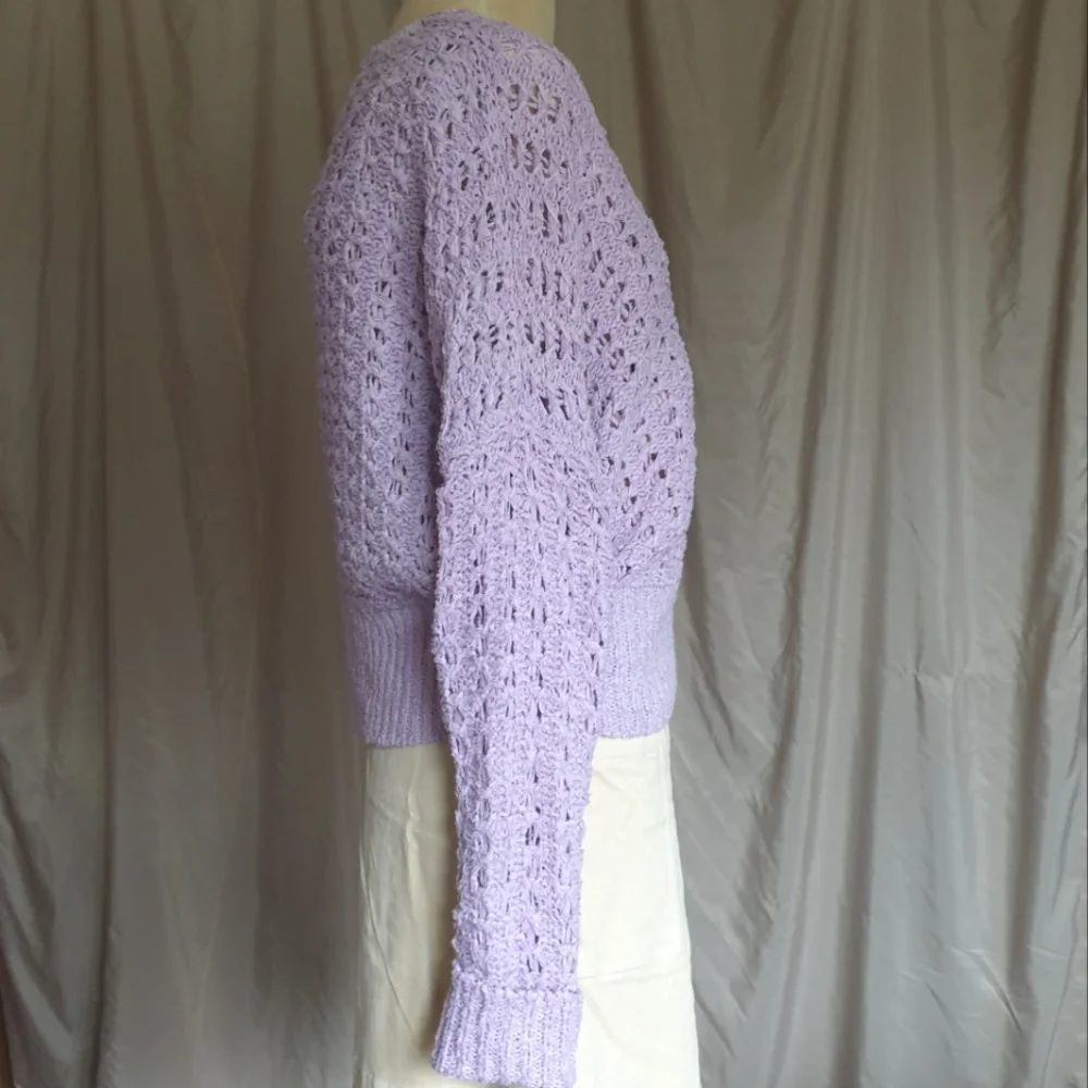 Free People Best Of You Open Weave Knit V-Neck Sweater in Light Purple Moo Sz XS - Picture 3 of 15